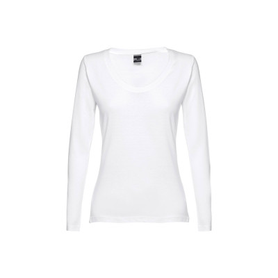 THC BUCHAREST WOMEN WH II. Long-sleeved scoop neck fitted T-shirt for women. 100 carded cotton. White